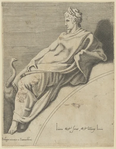Juno, from "The Muses and the Three Great Goddesses" by anonymous, print, 1540-1556