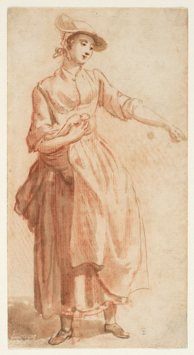 A Young Woman, Full Length, with Her Left Arm Outstretched by Paul Sandby, drawing, 1770