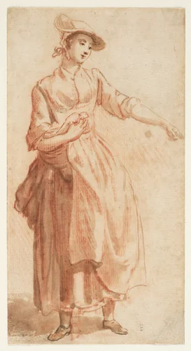 A Young Woman, Full Length, with Her Left Arm Outstretched by Paul Sandby, drawing, 1770