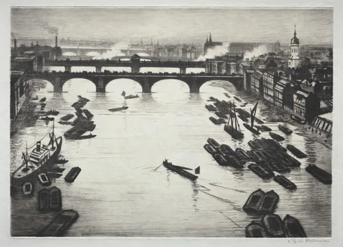 London Bridges by Christopher Nevinson, print, 1924