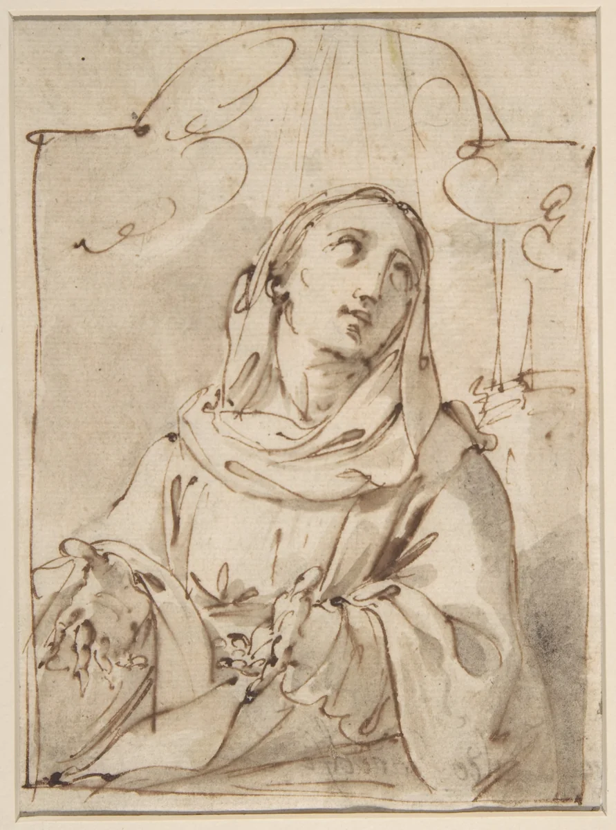 Half Figure of a Female Saint by Ubaldo Gandolfi, drawing, 1728-1781