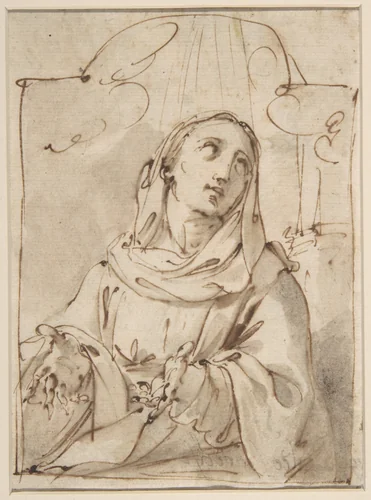 Half Figure of a Female Saint by Ubaldo Gandolfi, drawing, 1728-1781