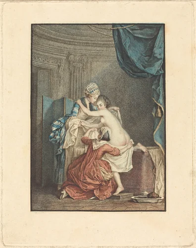 Le bain (The Bath) by Nicolas François Regnault; Pierre-Antoine Baudouin, print, 1746-1810
