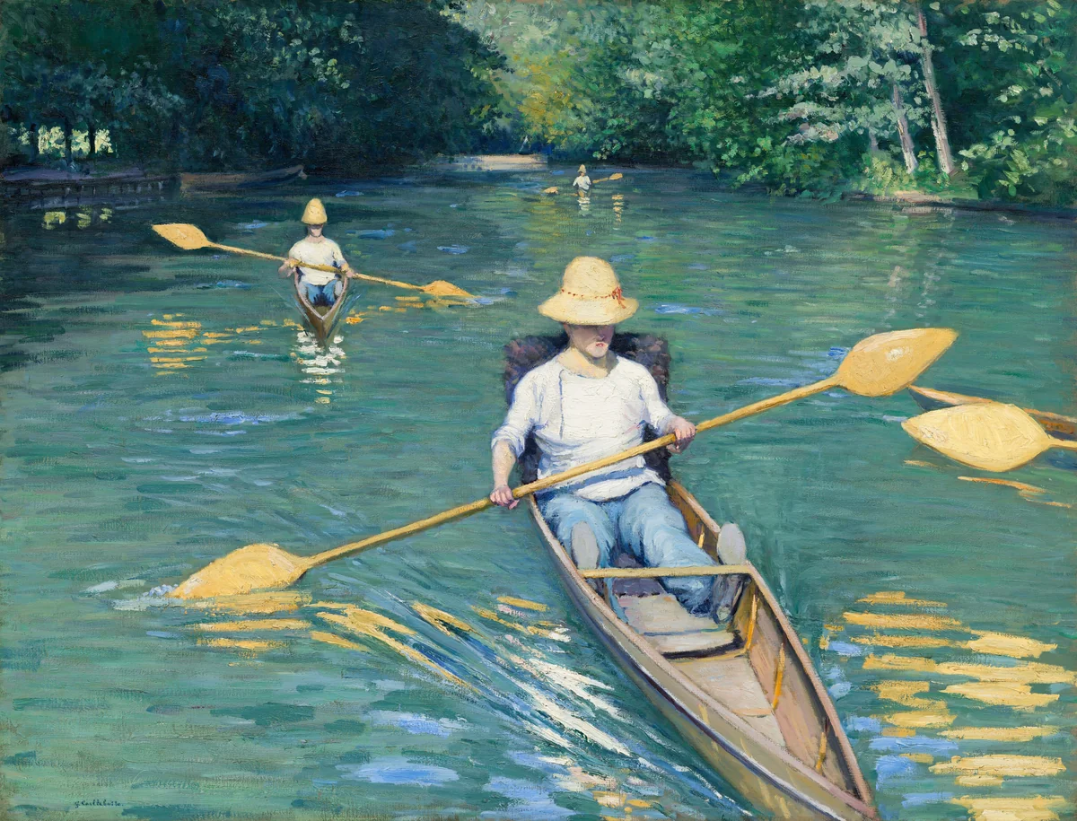 Skiffs by Gustave Caillebotte, painting, 1877