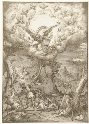 Verkondiging aan de herders by Peter de Witte, drawing, 1559-1586