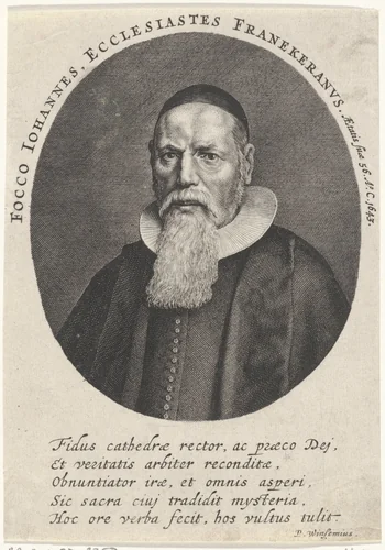 Portret van Johannes Focco, predikant te Franeker by Salomon Savery, print, 1643-1665