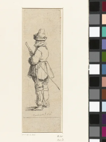 Staande boer met stok by anonymous, print, 1636-1700