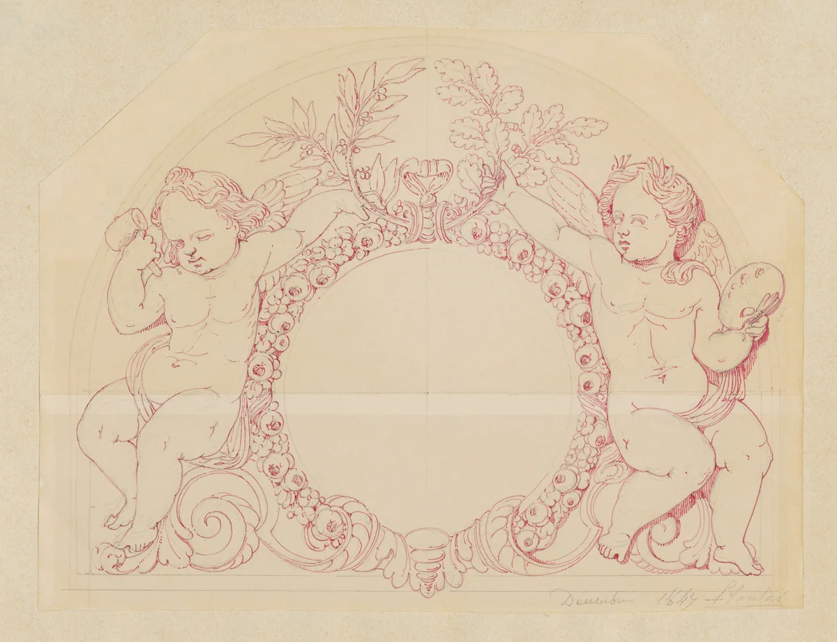 Design for an Overdoor dedicated to Art and Craft by Jean-Baptiste Louis Plantar, drawing, 1840-1880