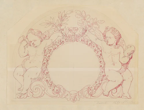 Design for an Overdoor dedicated to Art and Craft by Jean-Baptiste Louis Plantar, drawing, 1840-1880