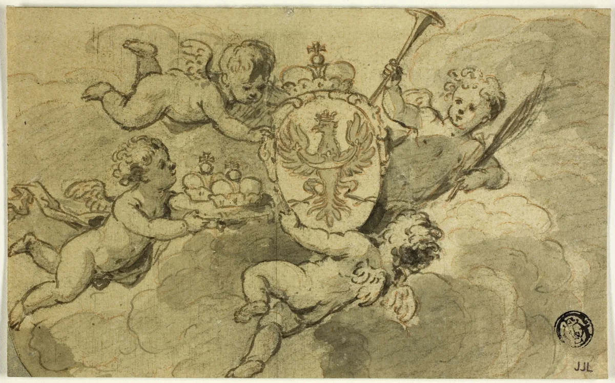 Putti and Coat of Arms by Gerard de Lairesse, drawing, 1660-1711