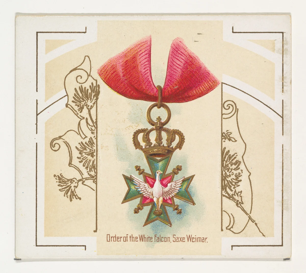 Order of the White Falcon, Saxe Weimar, from the World's Decorations series (N44) for Allen & Ginter Cigarettes by Allen & Ginter, print, 1890