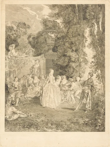 Fetes venitiennes by Laurent Cars; Antoine Watteau, print, 1732