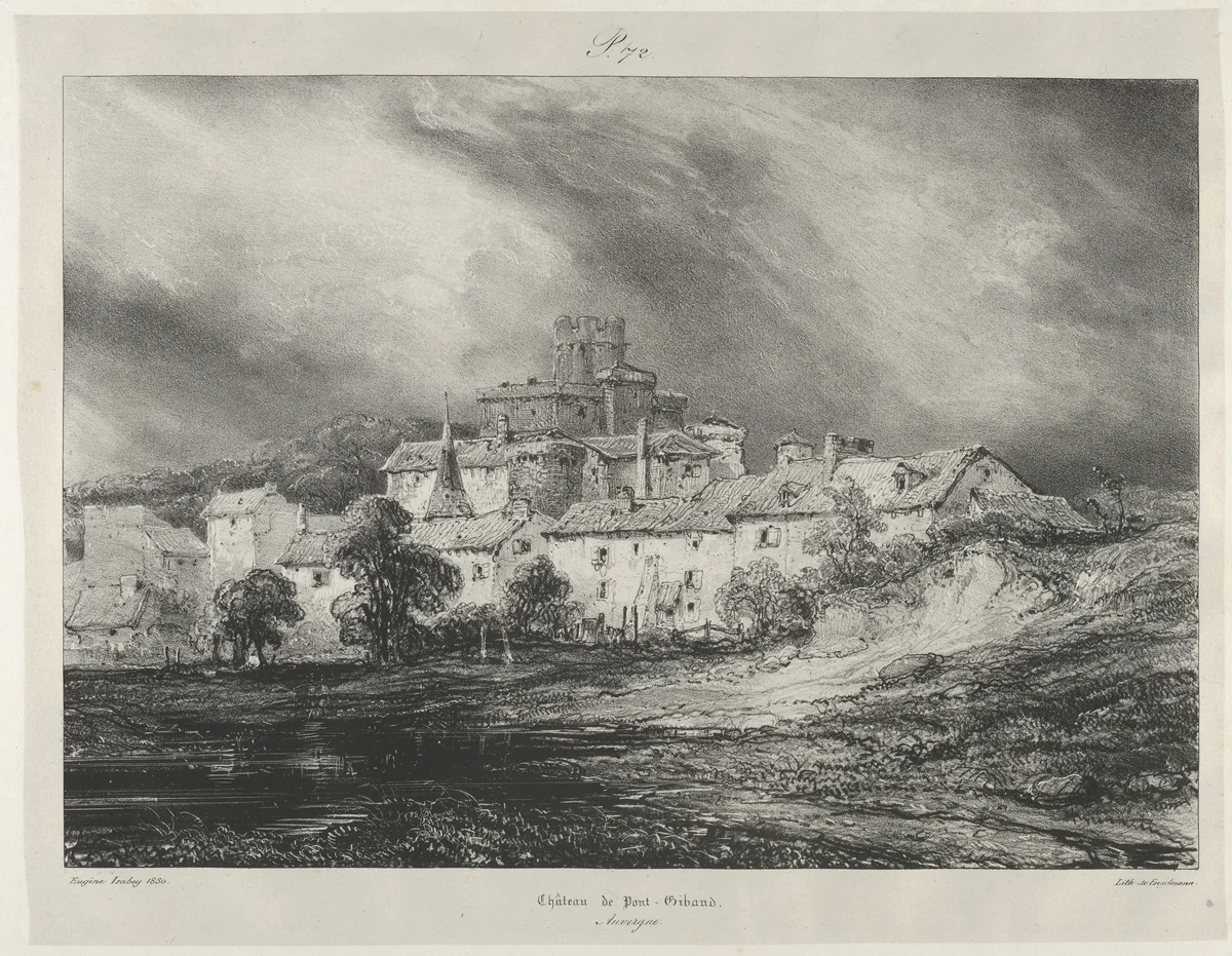 Pont-Gibaud Castle by Eugène Isabey, print, 1830