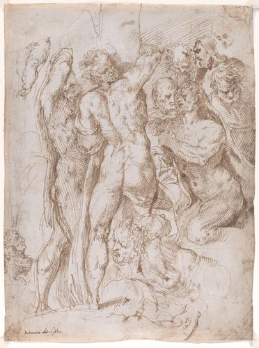 Study for Raising Lazarus ? (recto); Two Standing Men (verso) by Stefano dall' Arzere, drawing, 1540-1575
