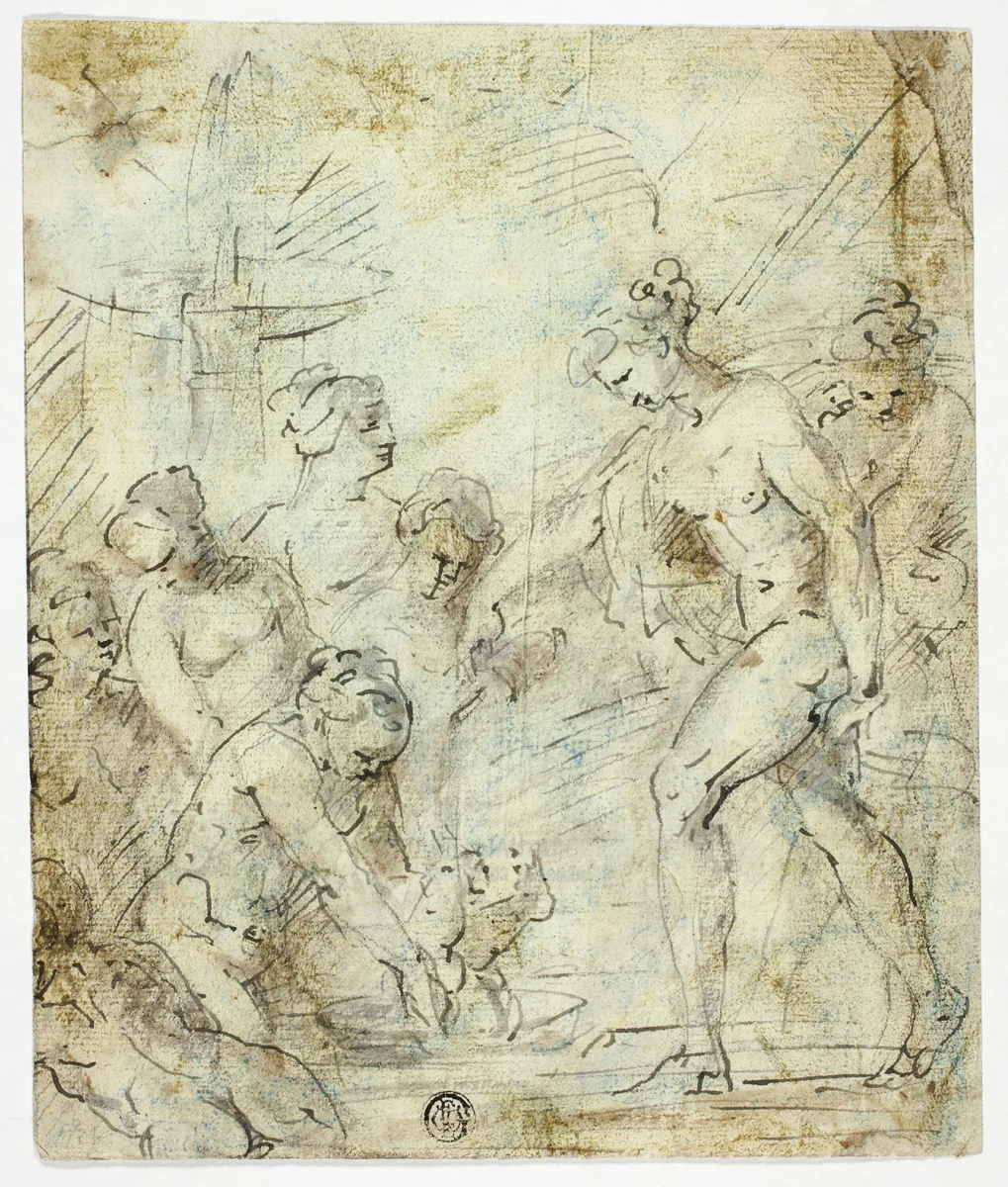 Mercury Entrusting Infant Bacchus to Nymphs by François Boitard, drawing, 1690-1715