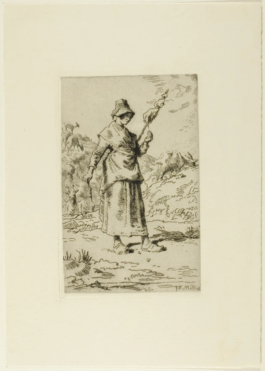 The Spinner by Jean-François Millet, print, 1868-1869