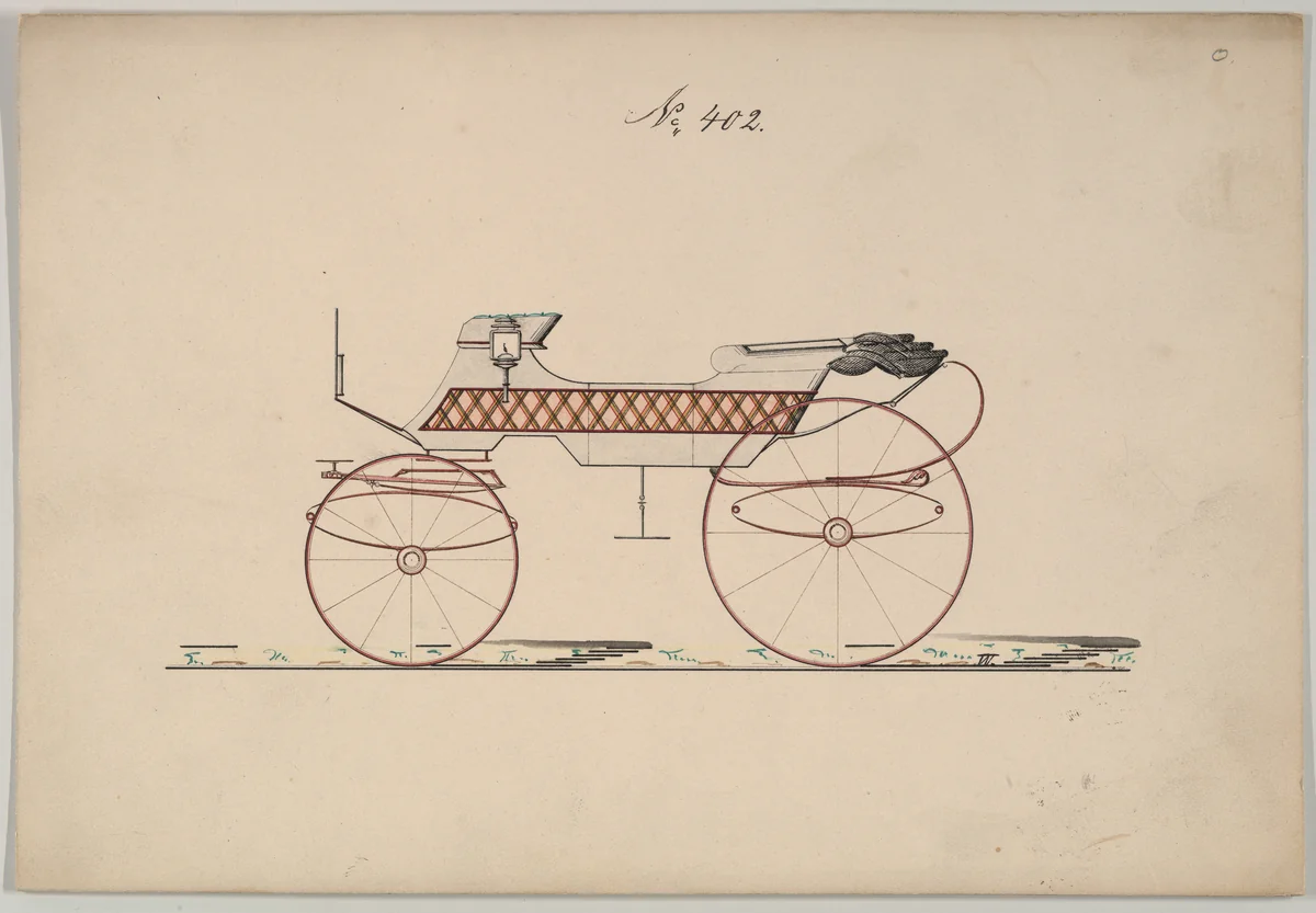 Design for Two Seat Phaeton, no. 402 by Brewster & Co., drawing, 1850-1874
