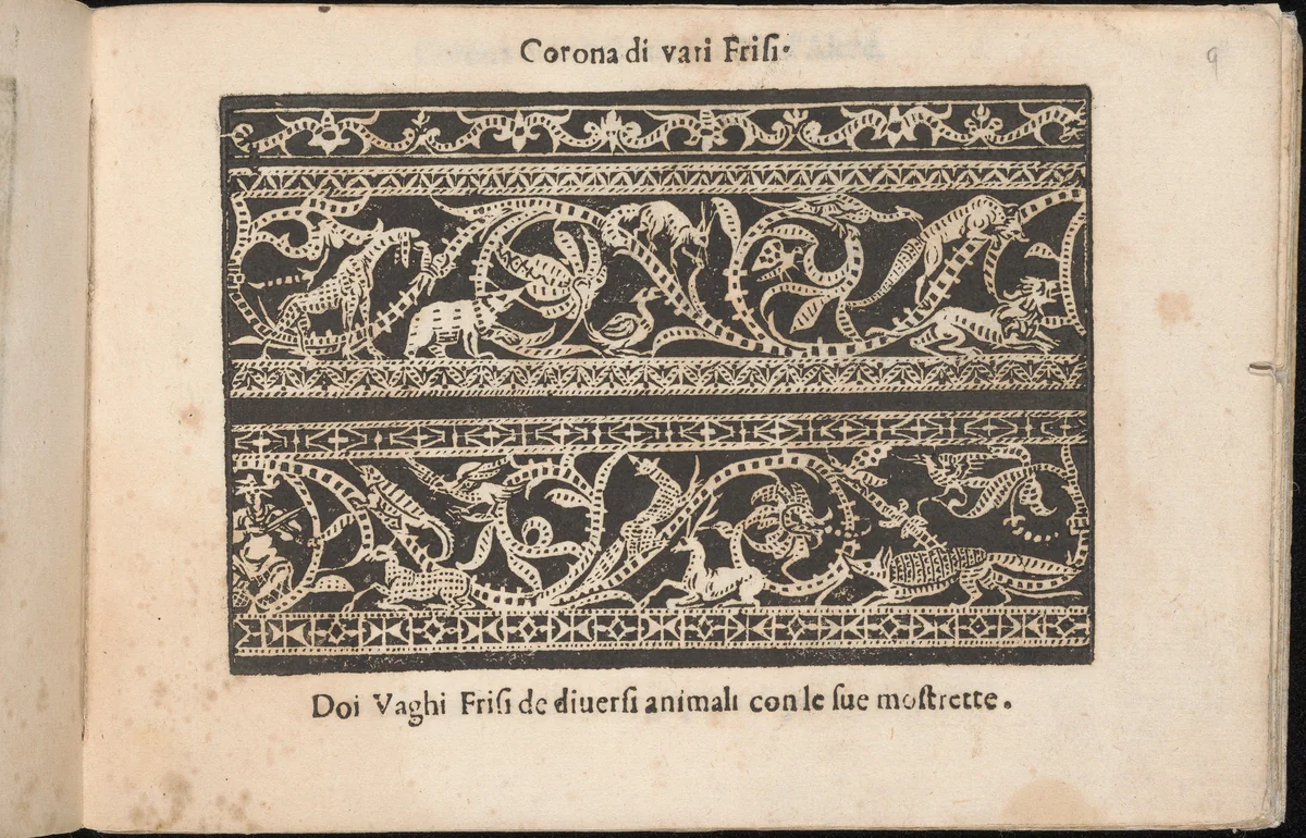 Corona delle Nobile et Virtuose Donne, Libro Terzo, page 9 (recto) by Cesare Vecellio, book, 1620