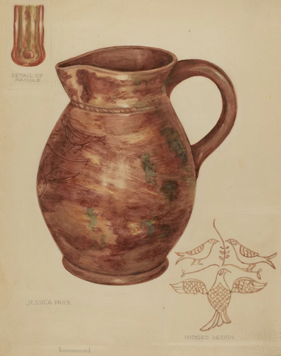 Red Earthenware Pitcher by Jessica Price, index of american design, 1935-1942