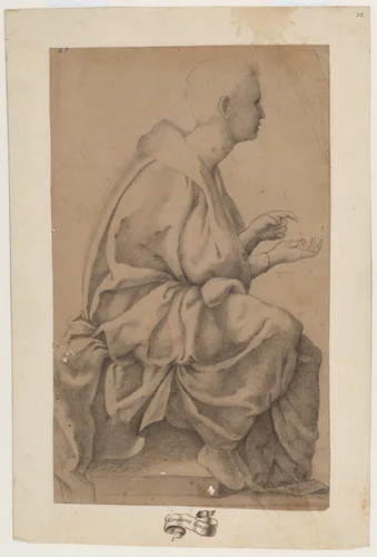 Study for a seated draped figure by Girolamo Genga, drawing, 1516-1518