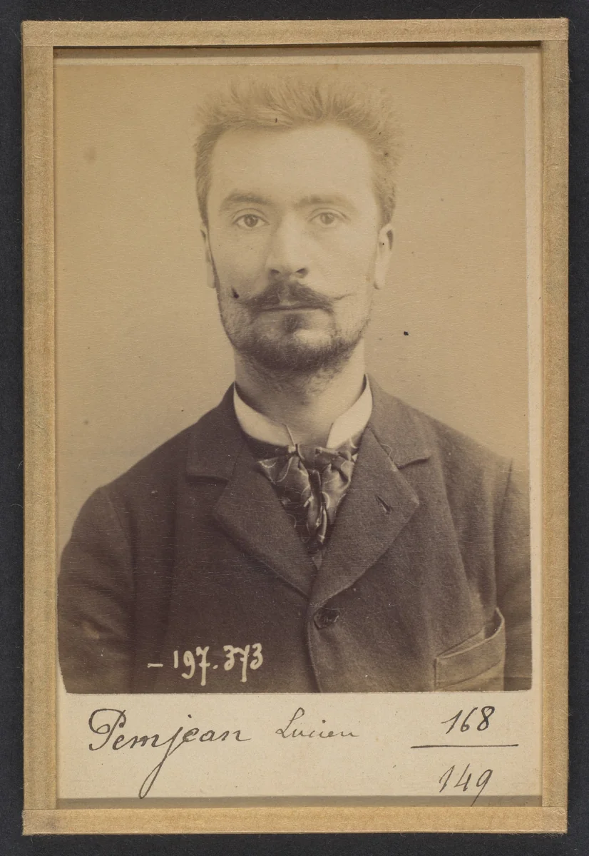 Pemjean. Lucien, Pierre. 32 ans, né à Lyon (Rhône). Publiciste. Anarchiste. 2/1/93. by Alphonse Bertillon, photograph, 1893