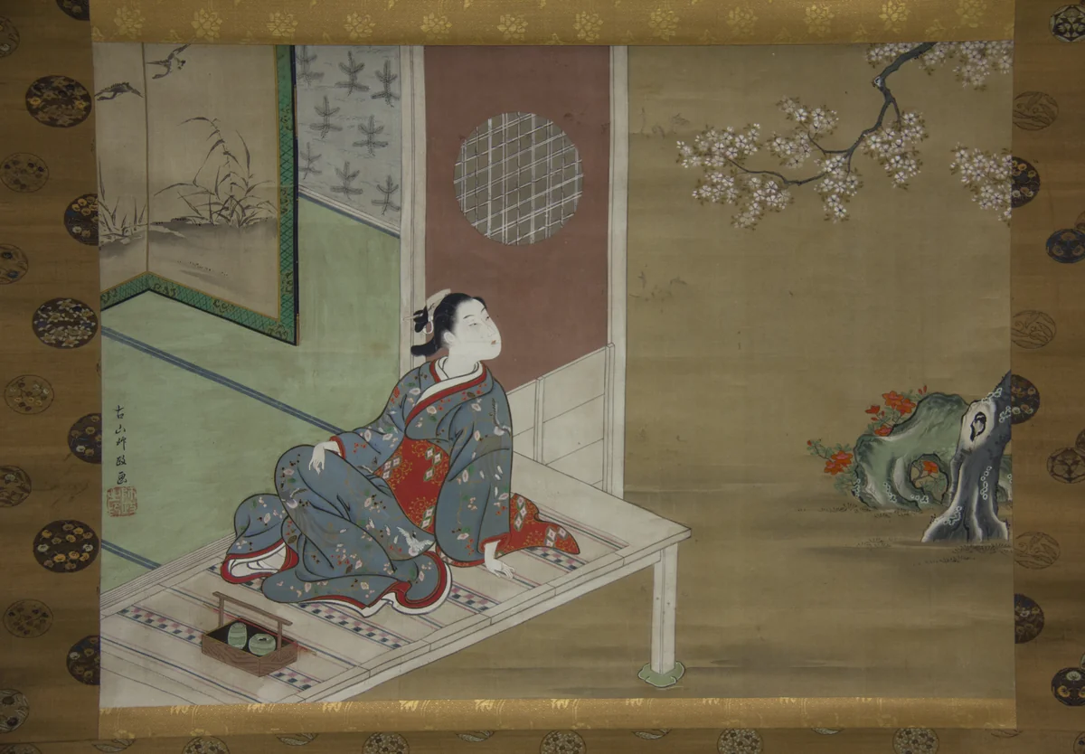 Courtesan Resting on the Veranda by Furuyama Moromasa, painting, 1712-1772
