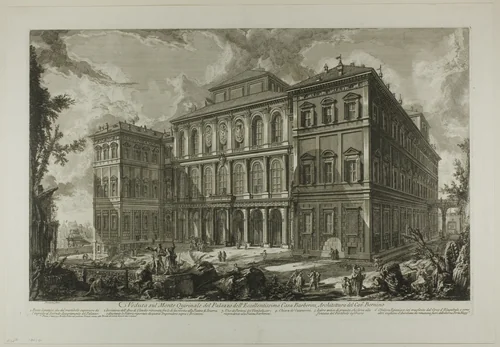 View of the palace of the illustrious Barberini family on the Quirinal Hill, designed by Cavaliere Bernini, from Views of Rome by Giovanni Battista Piranesi, print, 1750-1759