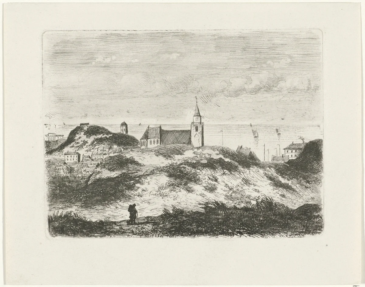 Gezicht op Scheveningen by Joseph Hartogensis, print, 1855