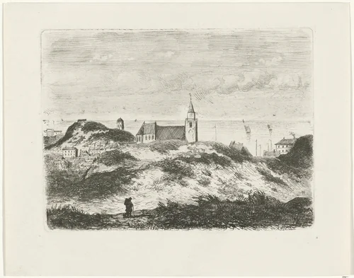 Gezicht op Scheveningen by Joseph Hartogensis, print, 1855