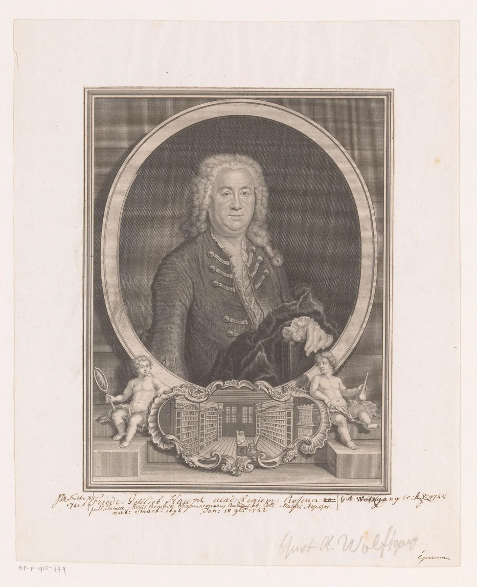Portret van een man, mogelijk Friedrich Gottlieb Haupt by Gustav Andreas Wolfgang, print, 1730-1775