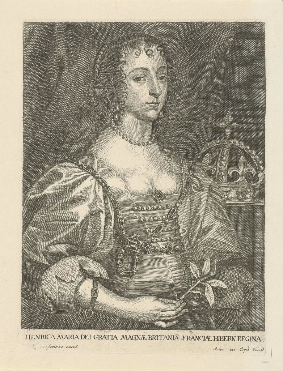 Portret van Henrietta Maria van Bourbon, koningin van Engeland by Joannes Meyssens, print, 1640-1670
