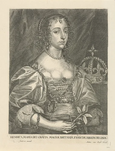 Portret van Henrietta Maria van Bourbon, koningin van Engeland by Joannes Meyssens, print, 1640-1670
