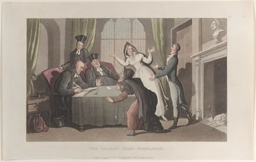 The Sacred Page Displayed, from "Journal of Sentimental Travels in the Southern Provinces of France, Shortly Before the Revolution" by Thomas Rowlandson, print, 1821
