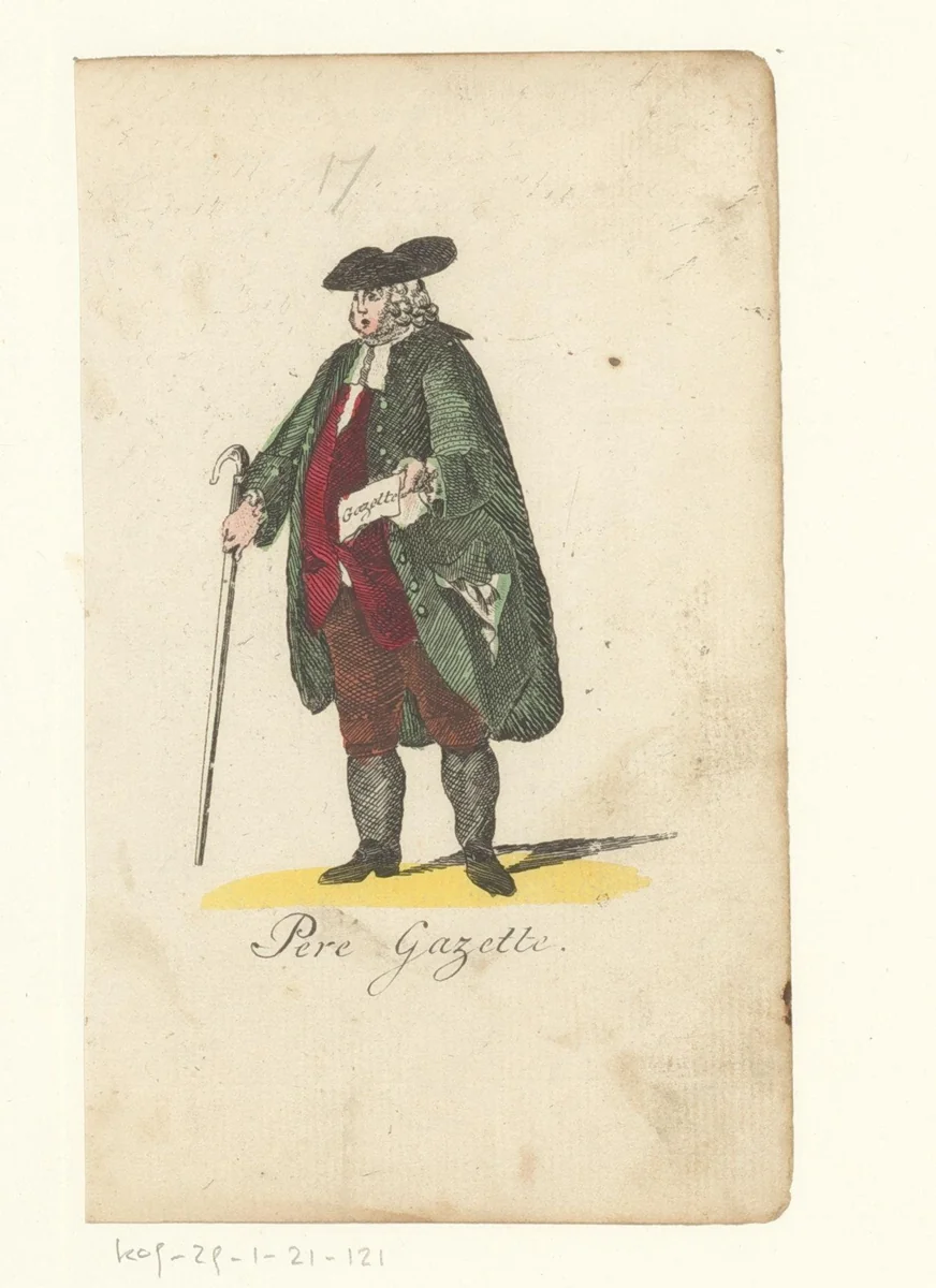 Man met krant en wandelstok by anonymous, print, 1821-1829