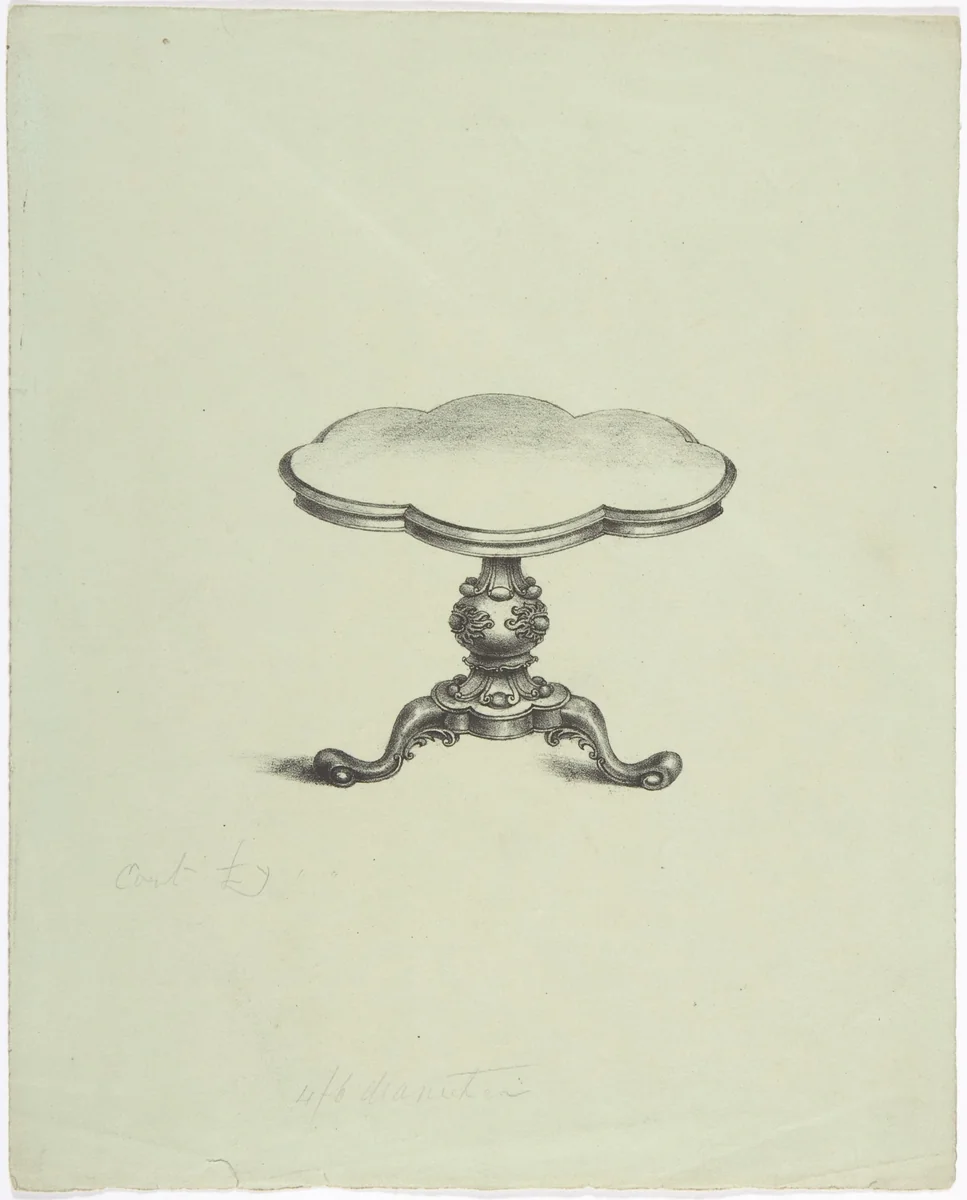 Design for a Lobed Pedestal Table by anonymous, drawing, 1825-1835