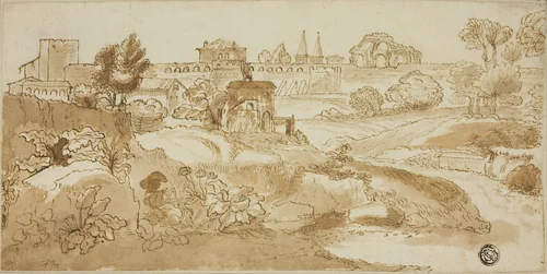 View of Rome, with via Appia by Giovanni Francesco Grimaldi, drawing, 1626-1799