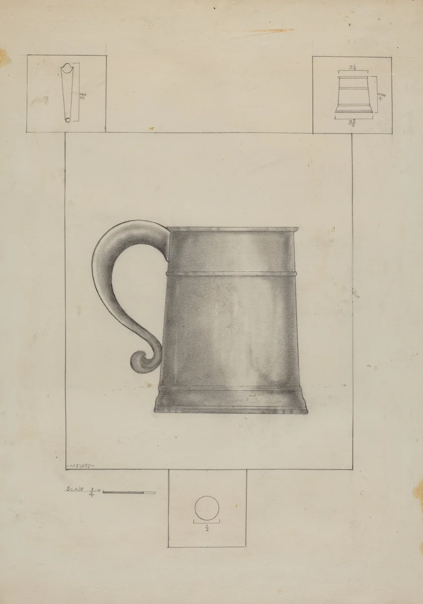 Pewter Mug by Henry Meyers, index of american design, 1936