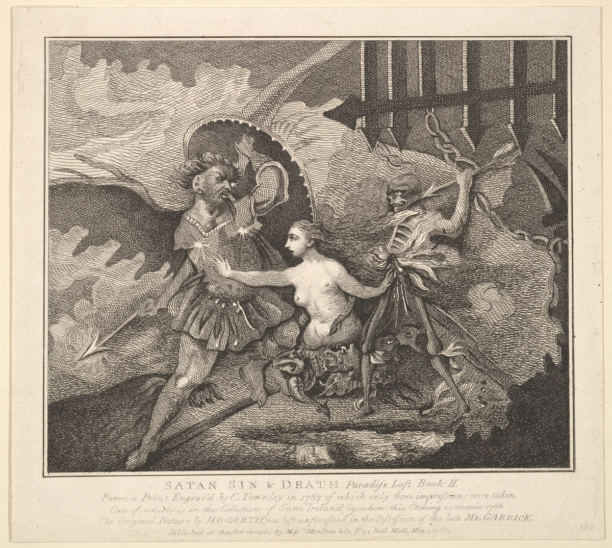 Satan, Sin and Death (Paradise Lost, Book II) by Samuel Ireland, print, 1788