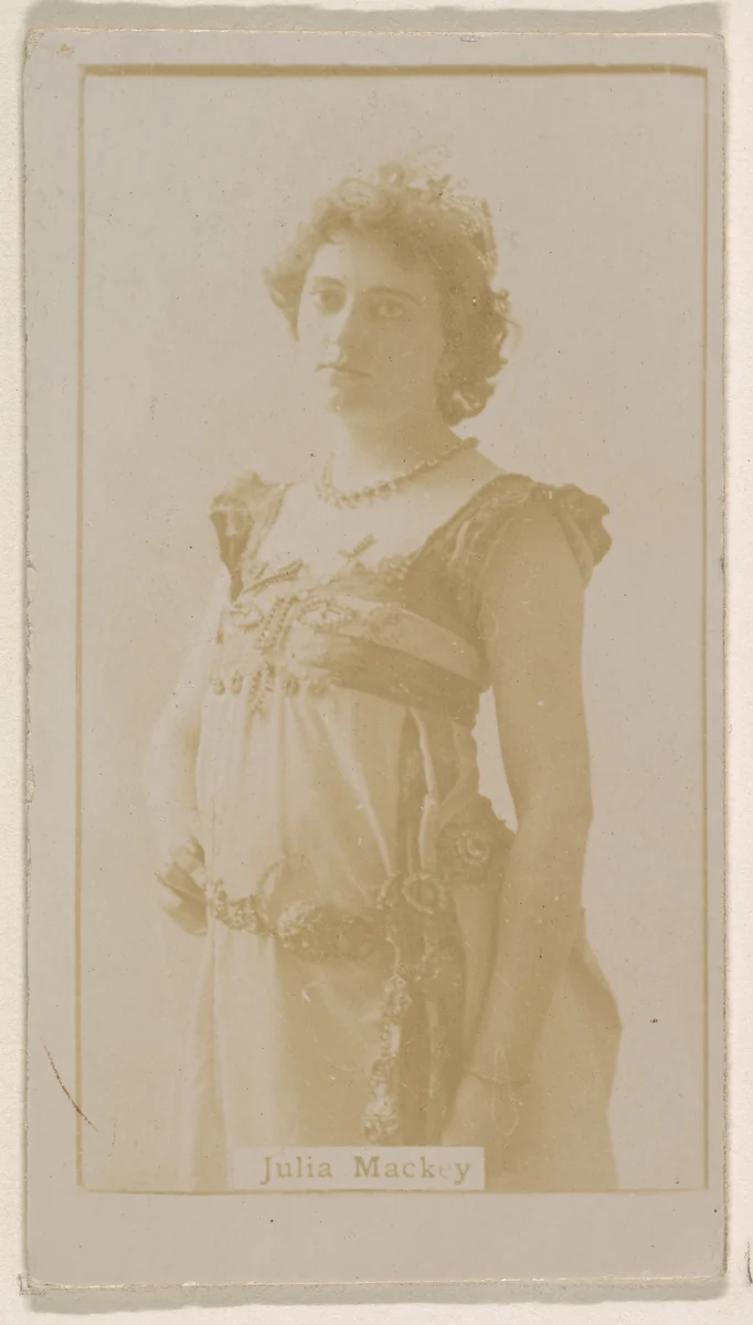Julia Mackey, from the Actresses series (N245) issued by Kinney Brothers to promote Sweet Caporal Cigarettes by Kinney Brothers Tobacco Company, photograph, 1890