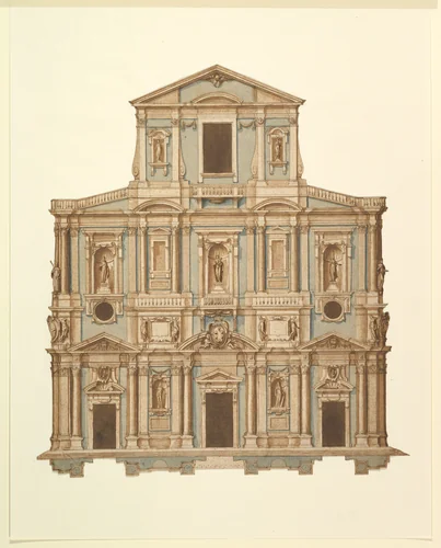 Drawing for Buontalenti's Model for the Facade of S. Maria del Fiore of Florence by Ludovico Cardi, drawing, 1589