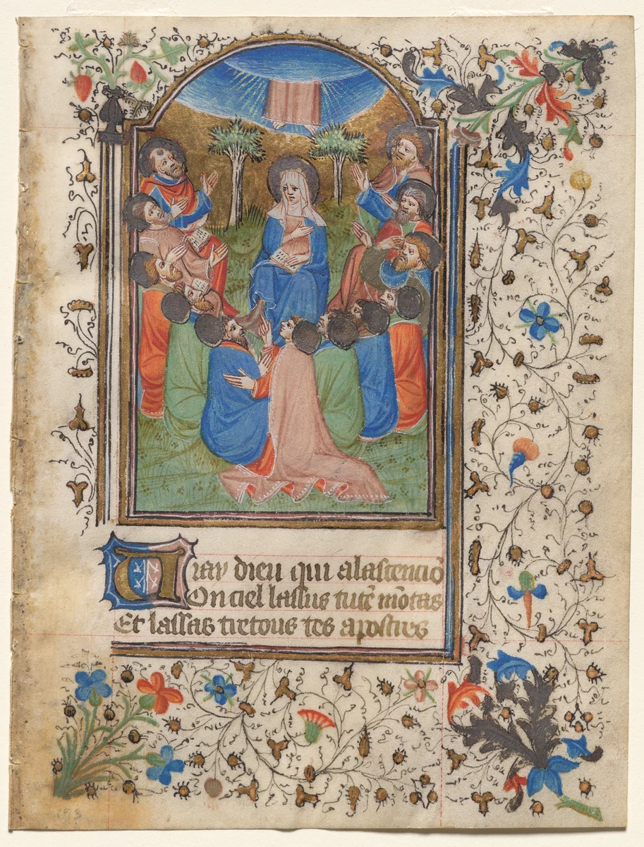The Ascension: Leaf from a Book of Hours (4 of 6 Excised Leaves) by Henri d'Orquevaulx, manuscript, 1420-1430
