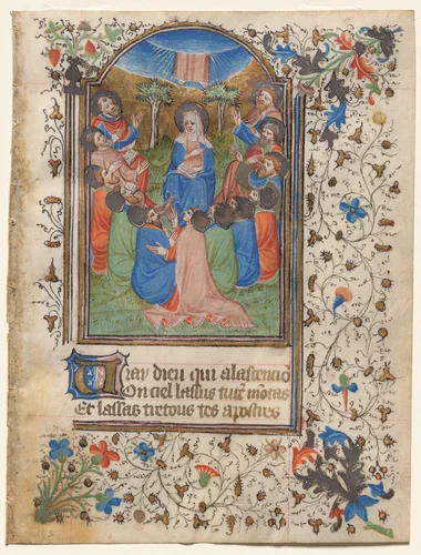 The Ascension: Leaf from a Book of Hours (4 of 6 Excised Leaves) by Henri d'Orquevaulx, manuscript, 1420-1430