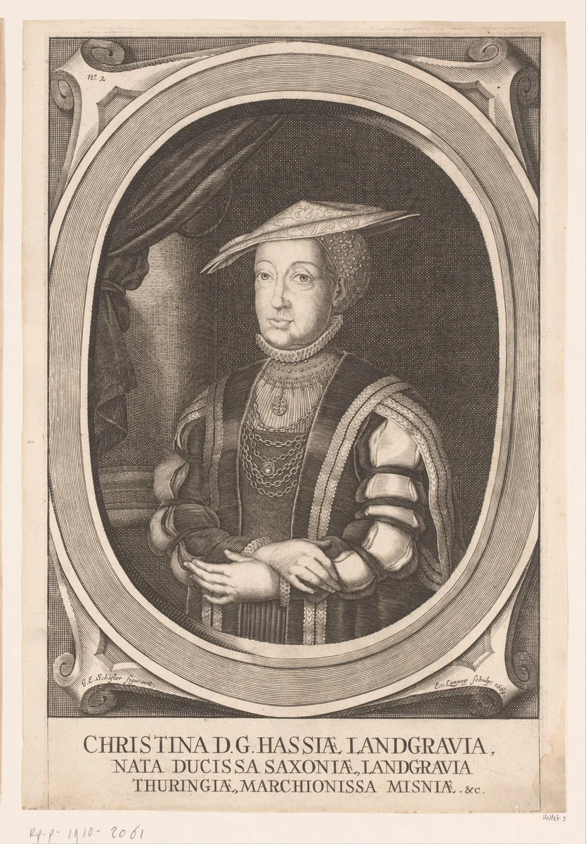 Portret van Christina von Sachsen by Elias van Lennep, print, 1665-1694