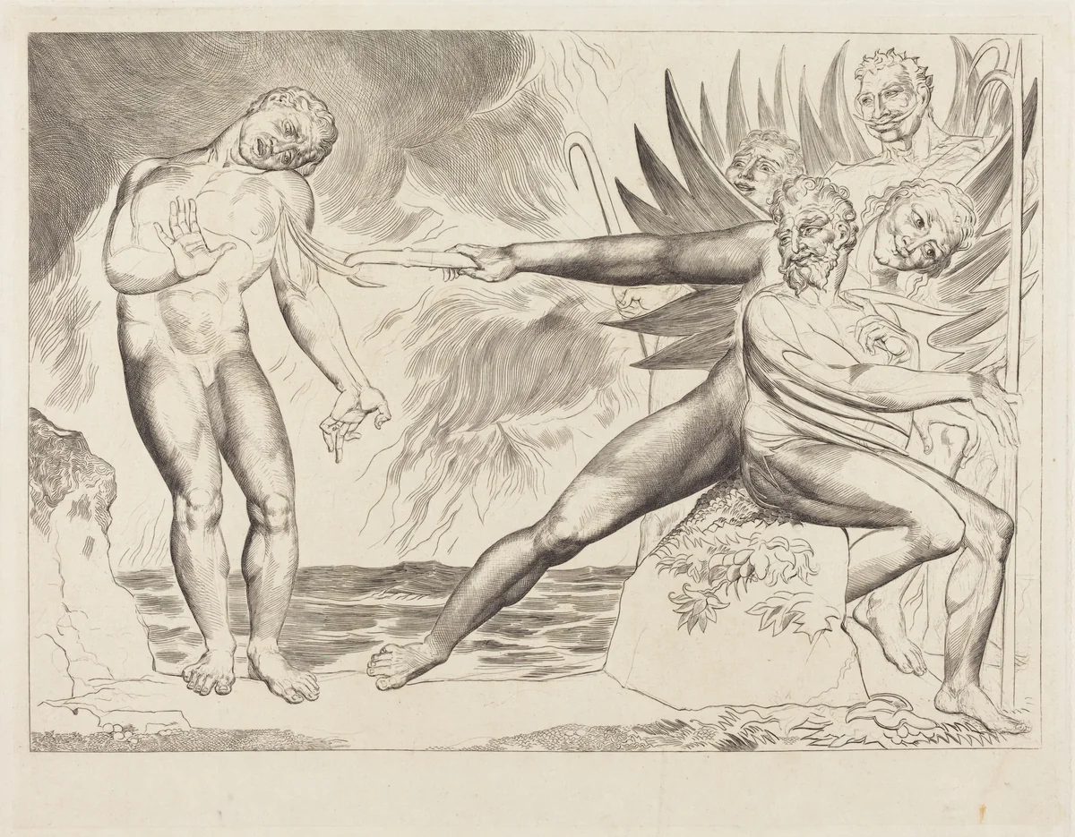 The Circle of the Corrupt Officials; the Devils Tormenting Ciampolo by William Blake, print, 1827