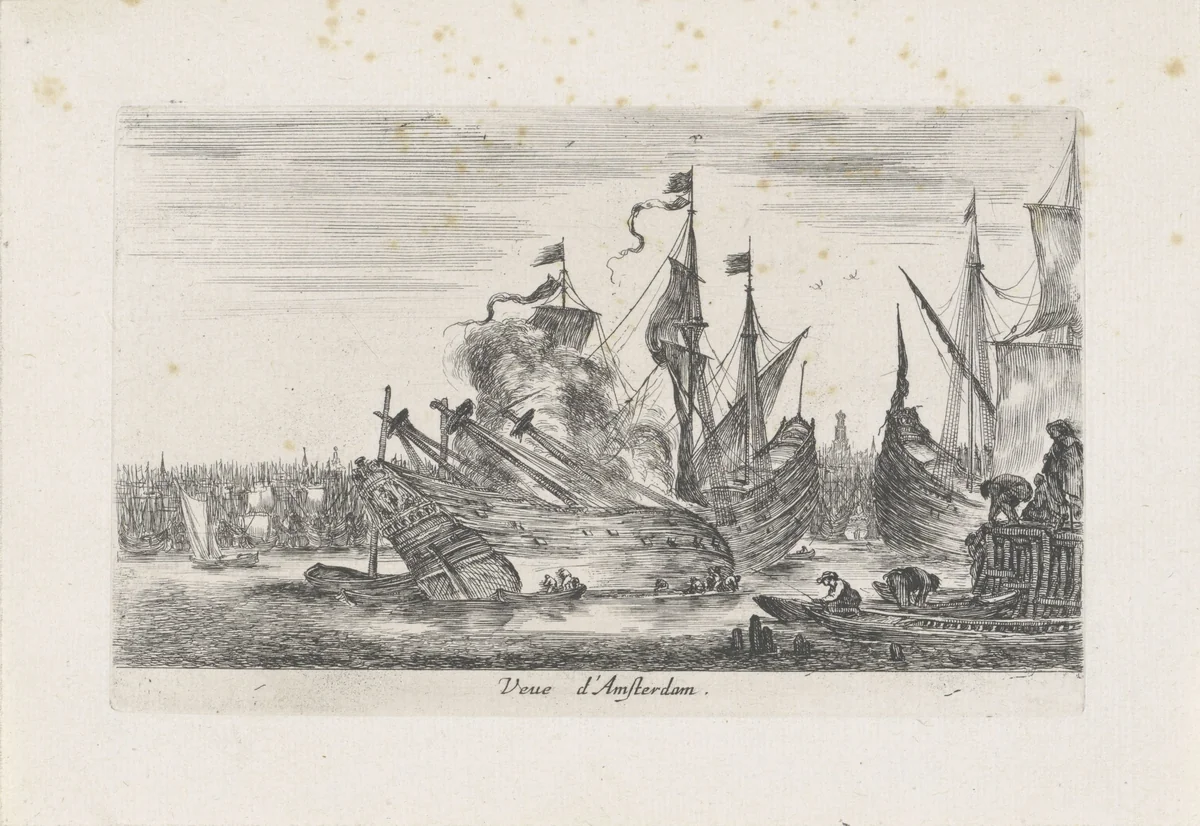 Schepen voor Amsterdam by Stefano della Bella, print, 1647