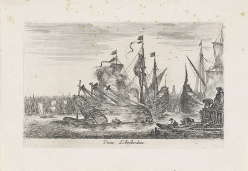 Schepen voor Amsterdam by Stefano della Bella, print, 1647