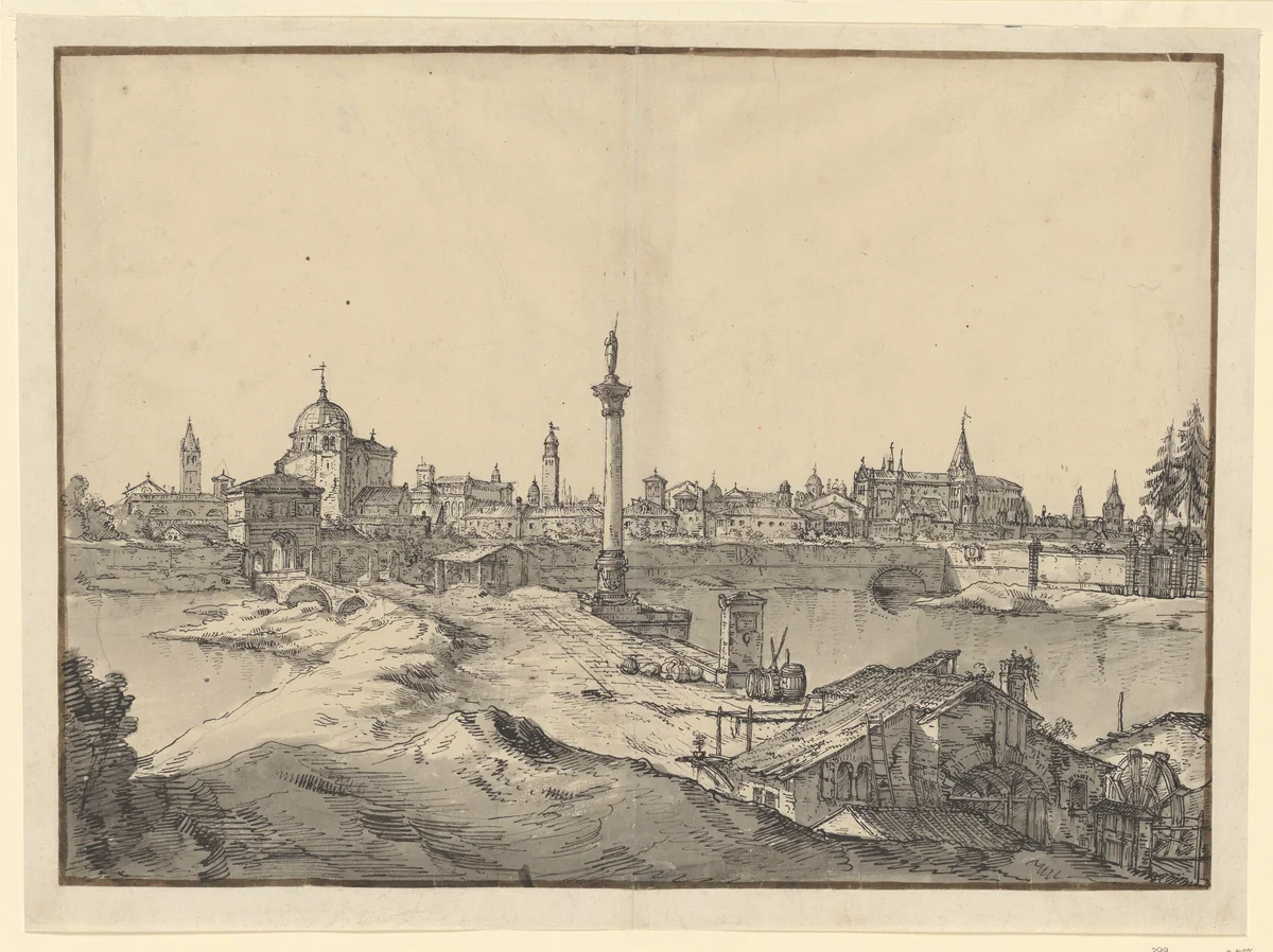 Imaginary View of Padua by Bernardo Bellotto, drawing, 1737-1744