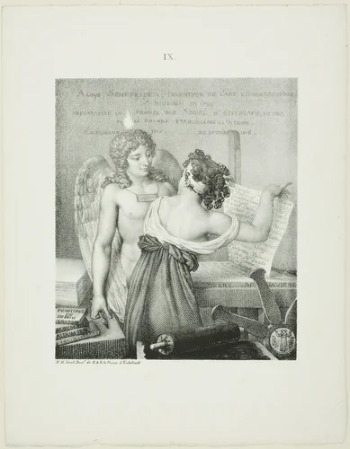 The Genius of Lithography, from Alois Senefelder’s L’Art de la lithographie by Nicolas Henri Jacob, print, 1819