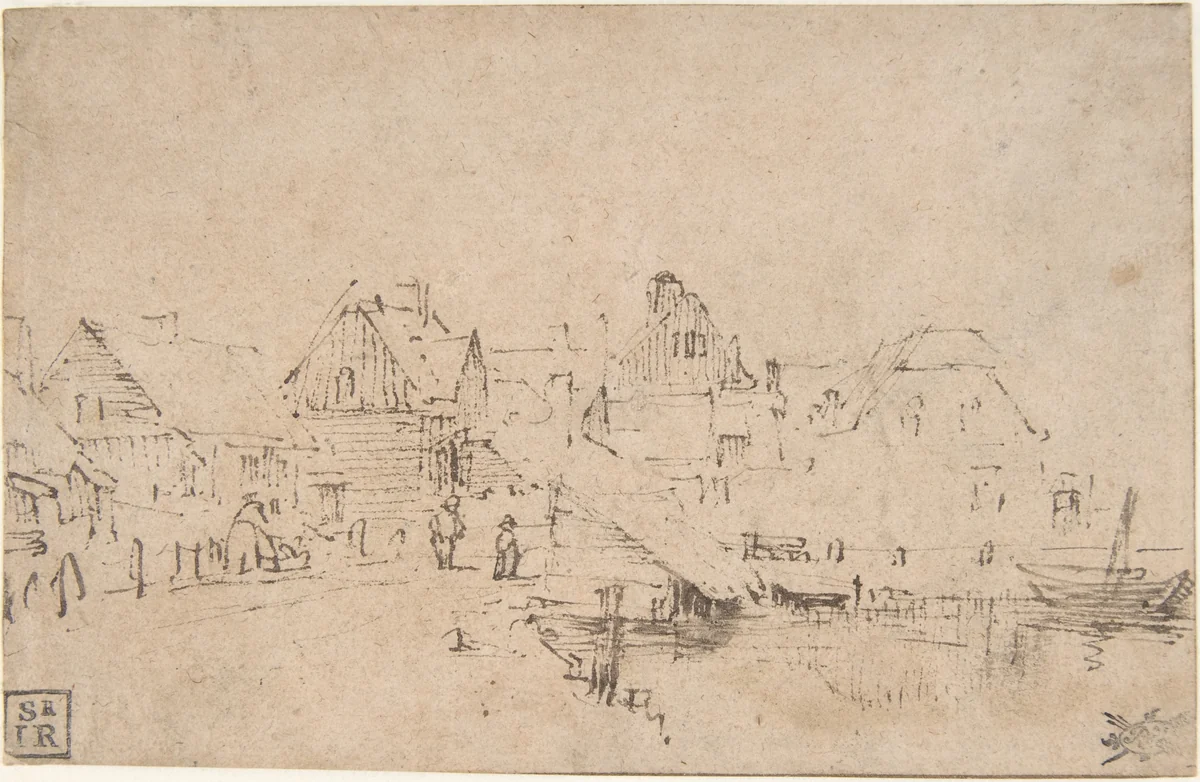 Houses by the Water by Rembrandt van Rijn, drawing, 1647-1657