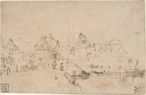 Houses by the Water by Rembrandt van Rijn, drawing, 1647-1657